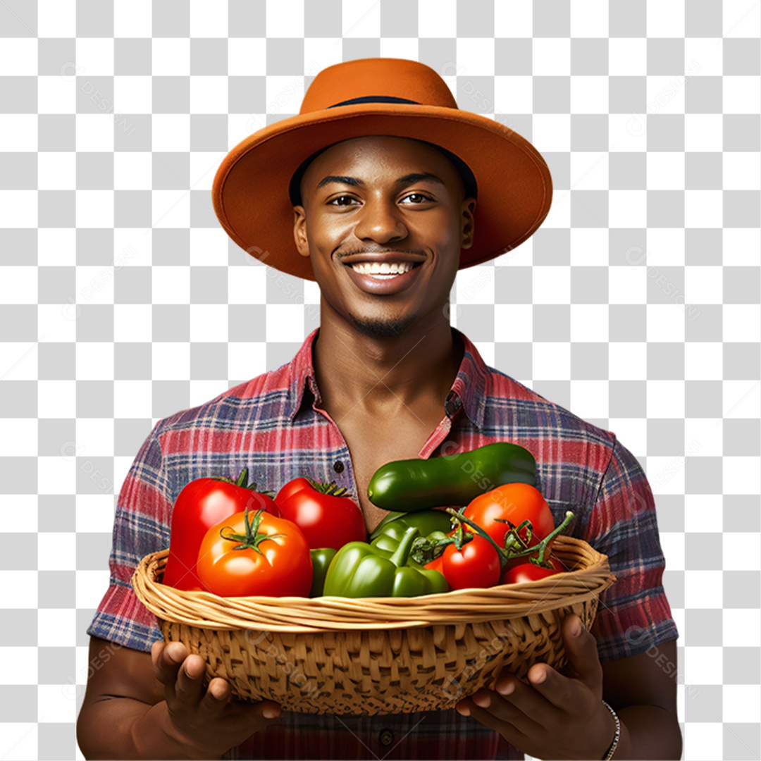 Homem Segurando Cesta com Verduras Legumes e Frutas PNG Transparente