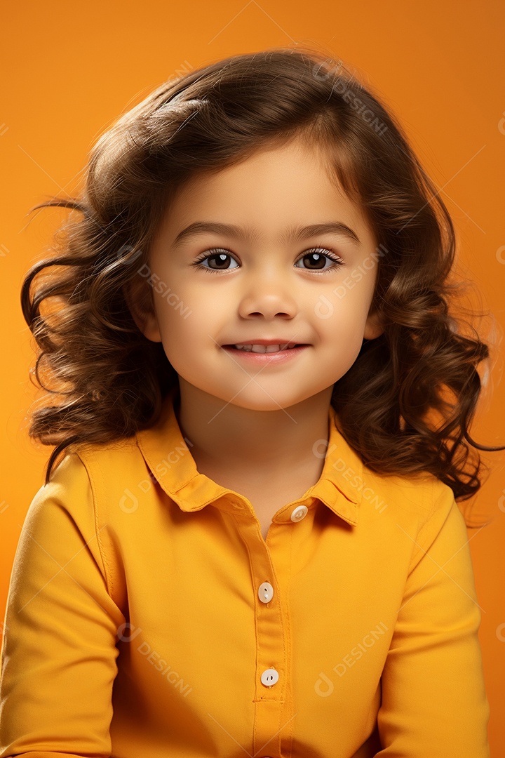 Linda garotinha sorridente em fundo laranja
