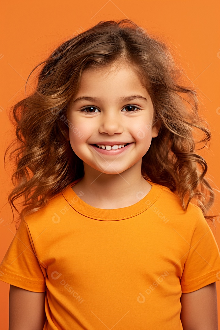 Linda garotinha sorridente em fundo laranja