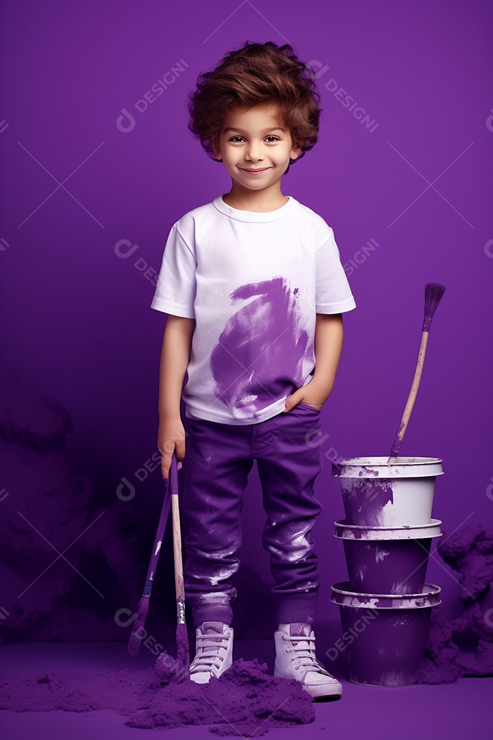 Menino estiloso em fundo roxo