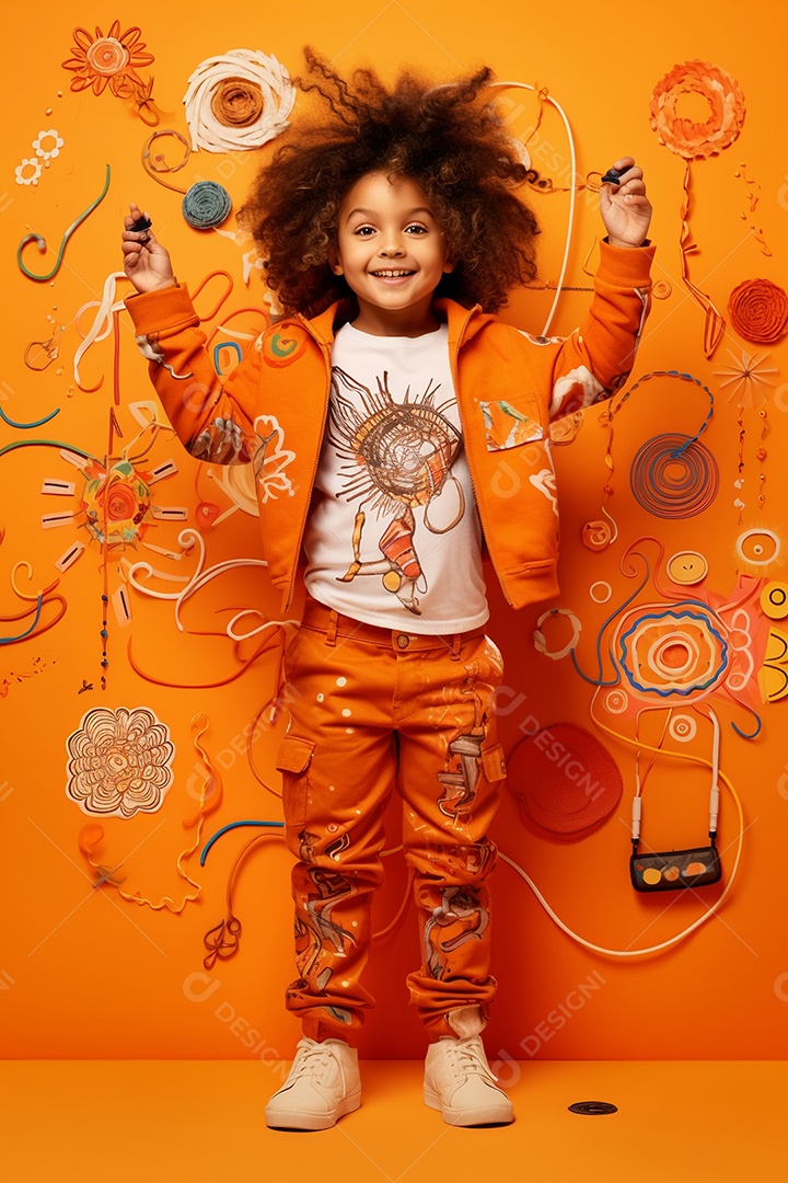 Menina estilosa em fundo laranja