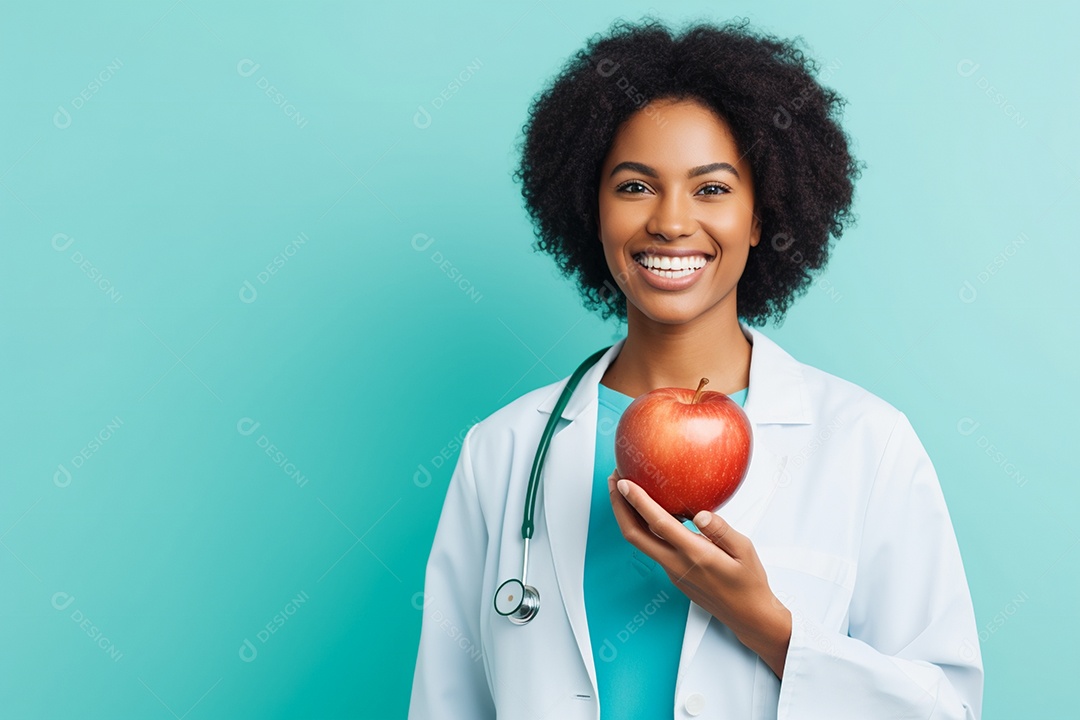 Linda nutricionista segurando uma maça