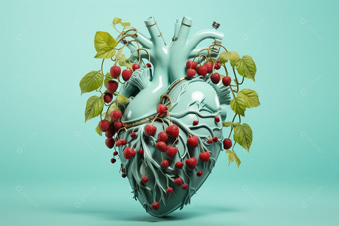 Ilustração de um coração saudável composto de frutas