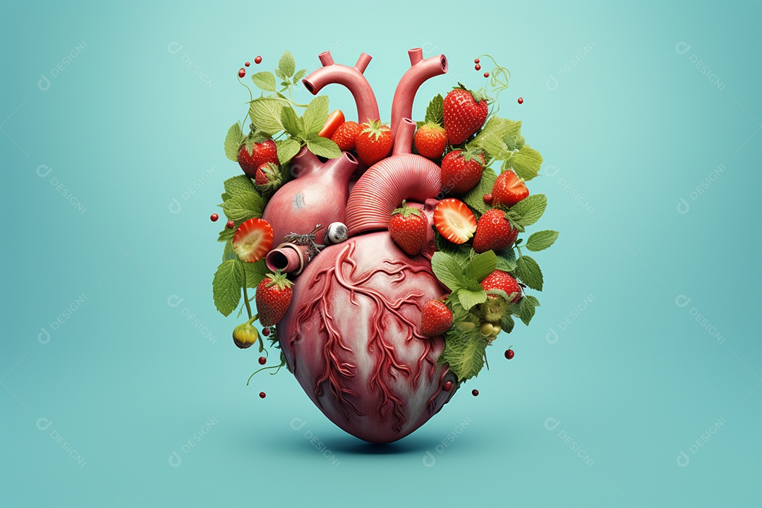 Ilustração de um coração saudável composto de frutas
