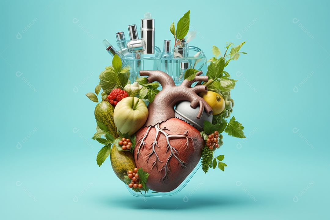 Ilustração de um coração saudável composto de frutas