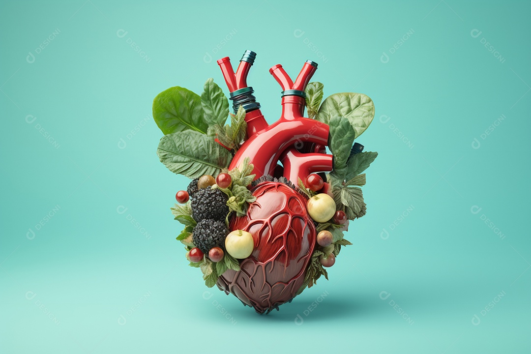 Ilustração de um coração saudável composto de frutas