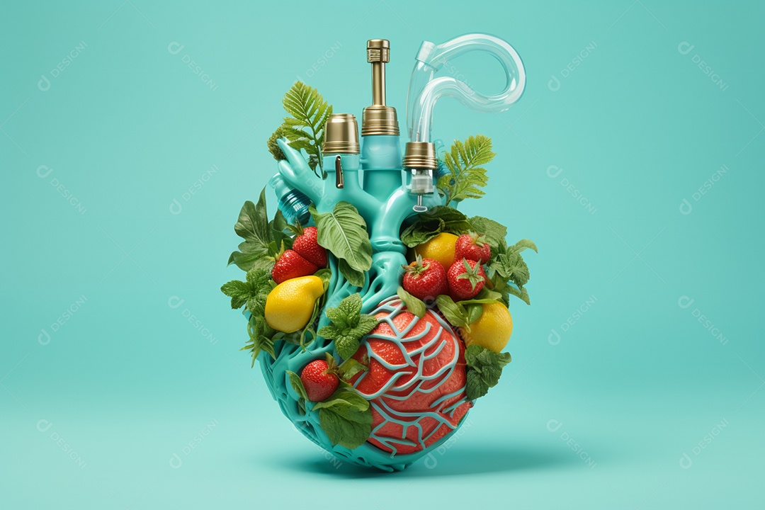 Ilustração de um coração saudável composto de frutas