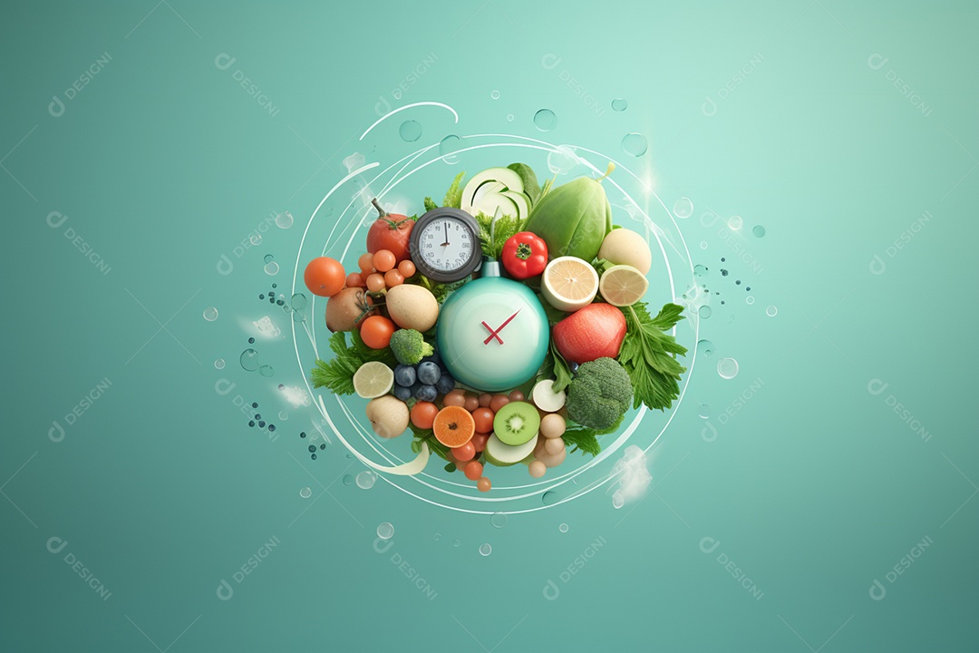 Deliciosas frutas e legumes em fundo verde claro