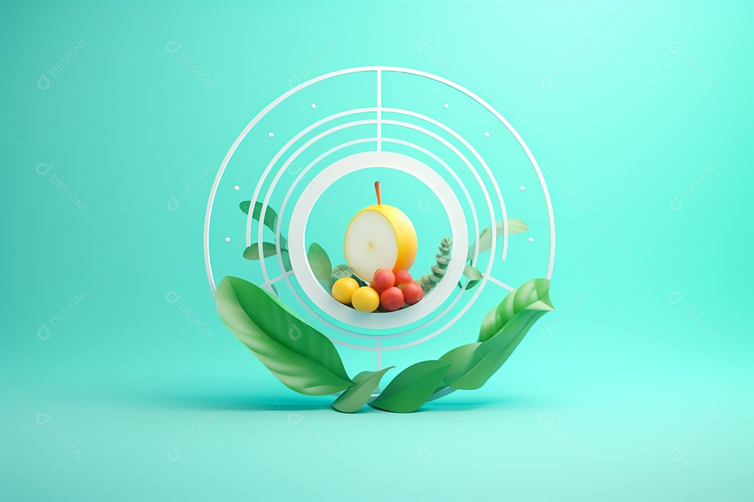 Ilustração de frutas e legumes em fundo verde claro