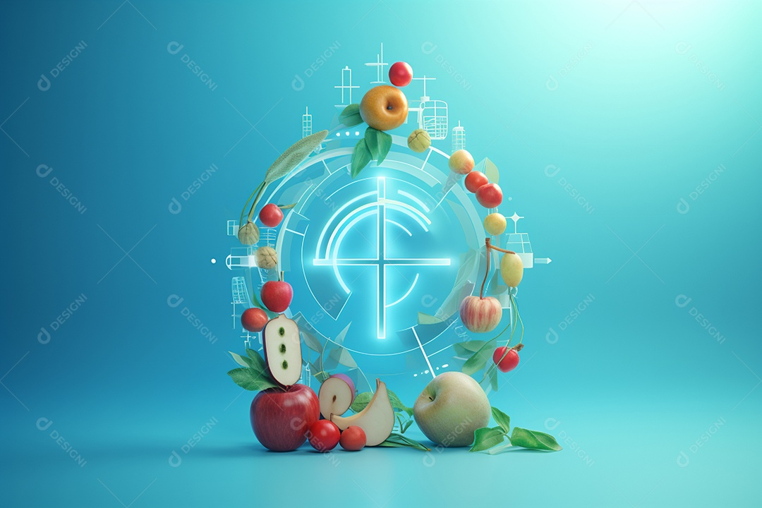 Ilustração de frutas e legumes em fundo verde claro