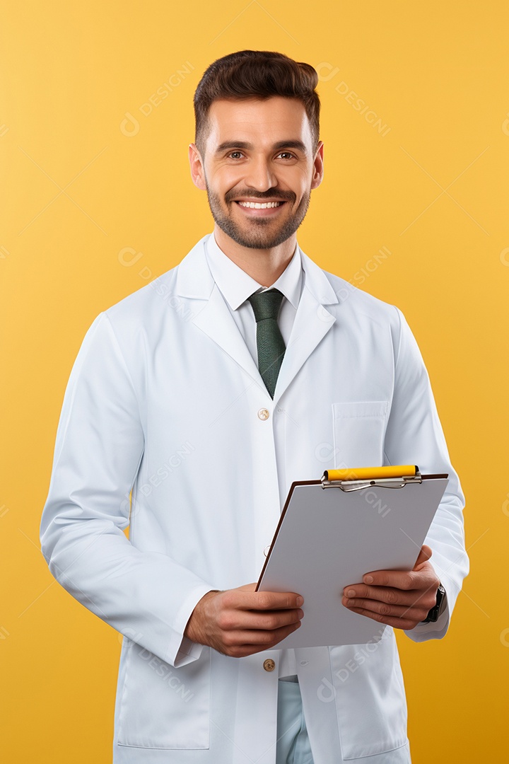 Homem sorridente psicólogo em fundo amarelo