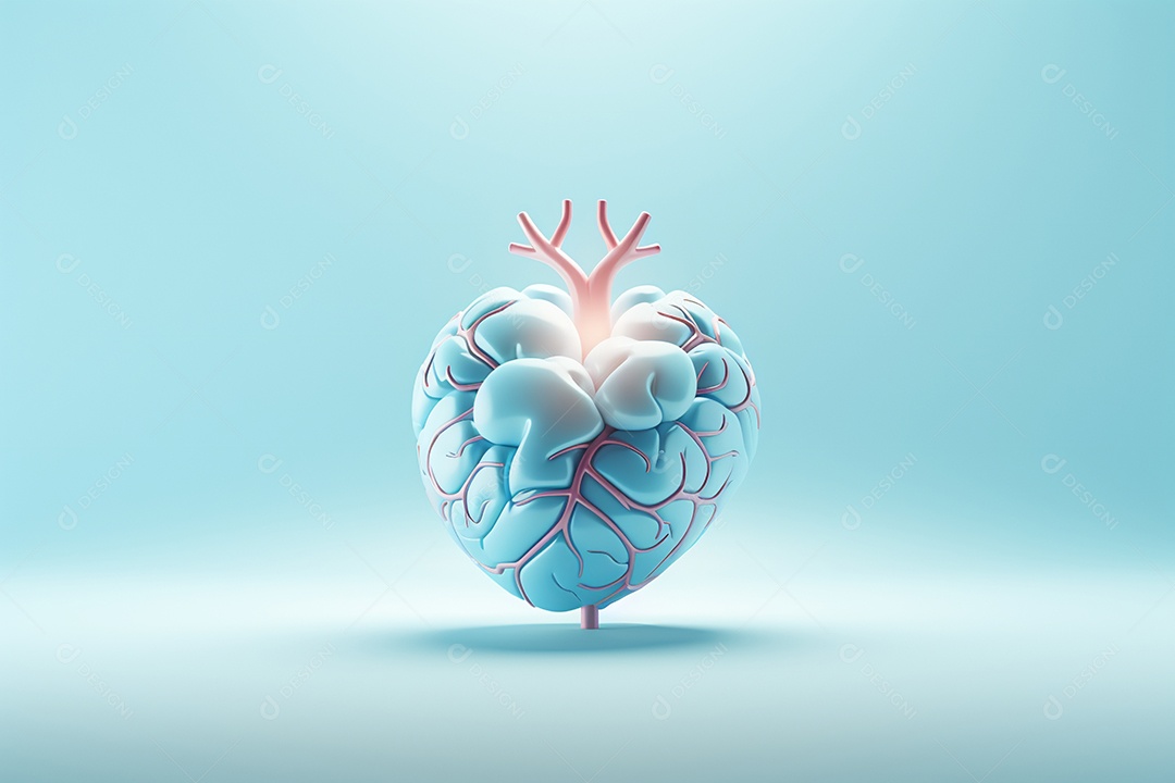 Mão segurando cérebro humano em fundo branco