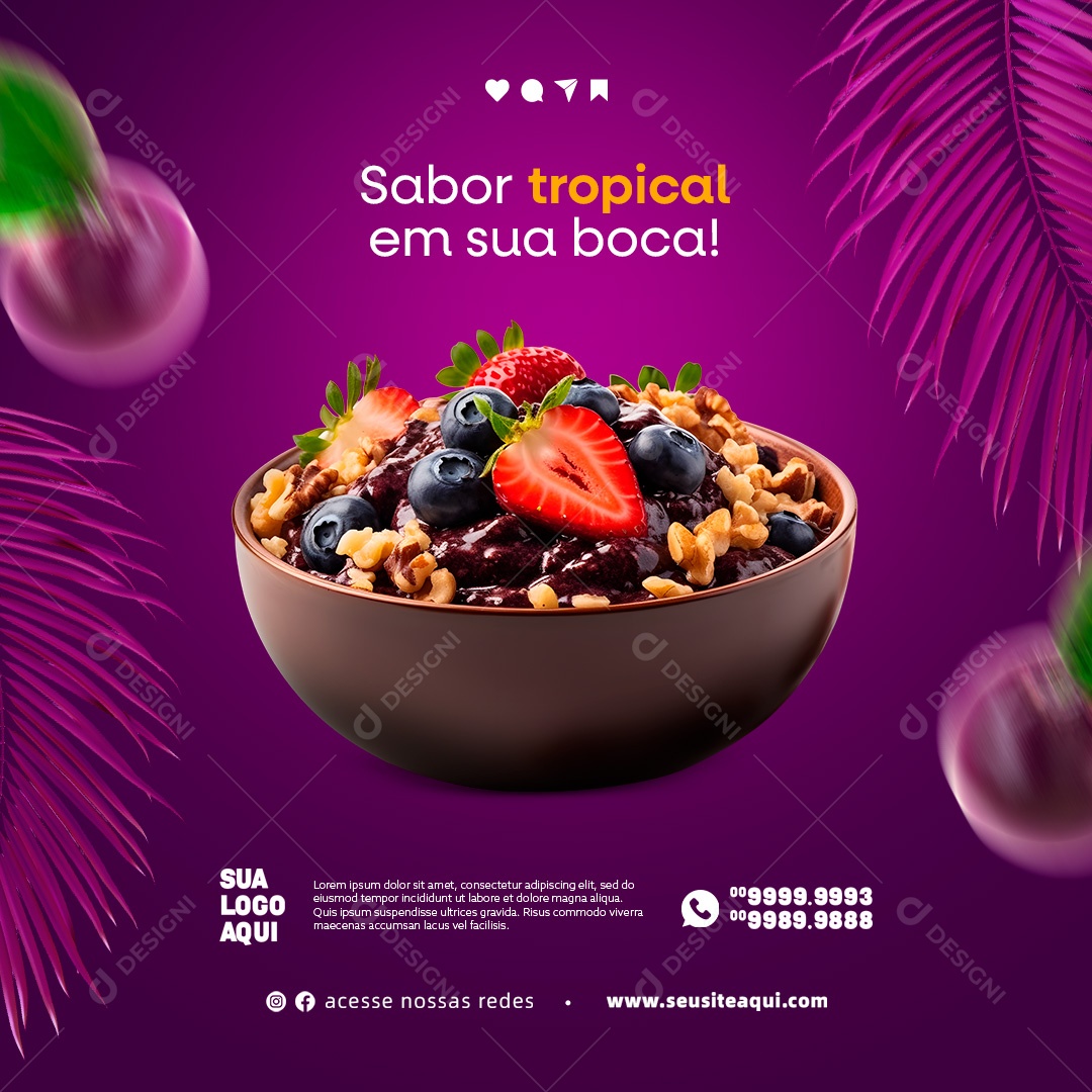 Social Media Sabor Tropical em Sua Boca Açaiteria PSD Editável