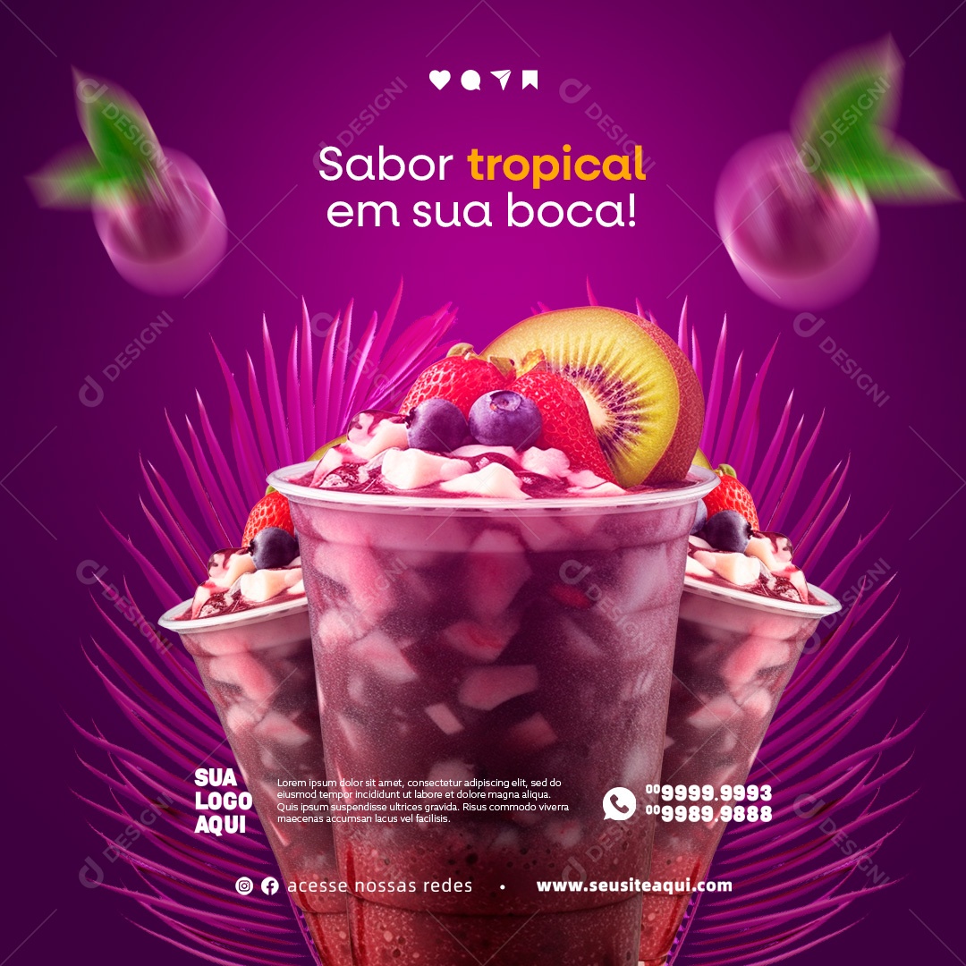Açaiteria Sabor Tropical em Sua Boca Social Media PSD Editável
