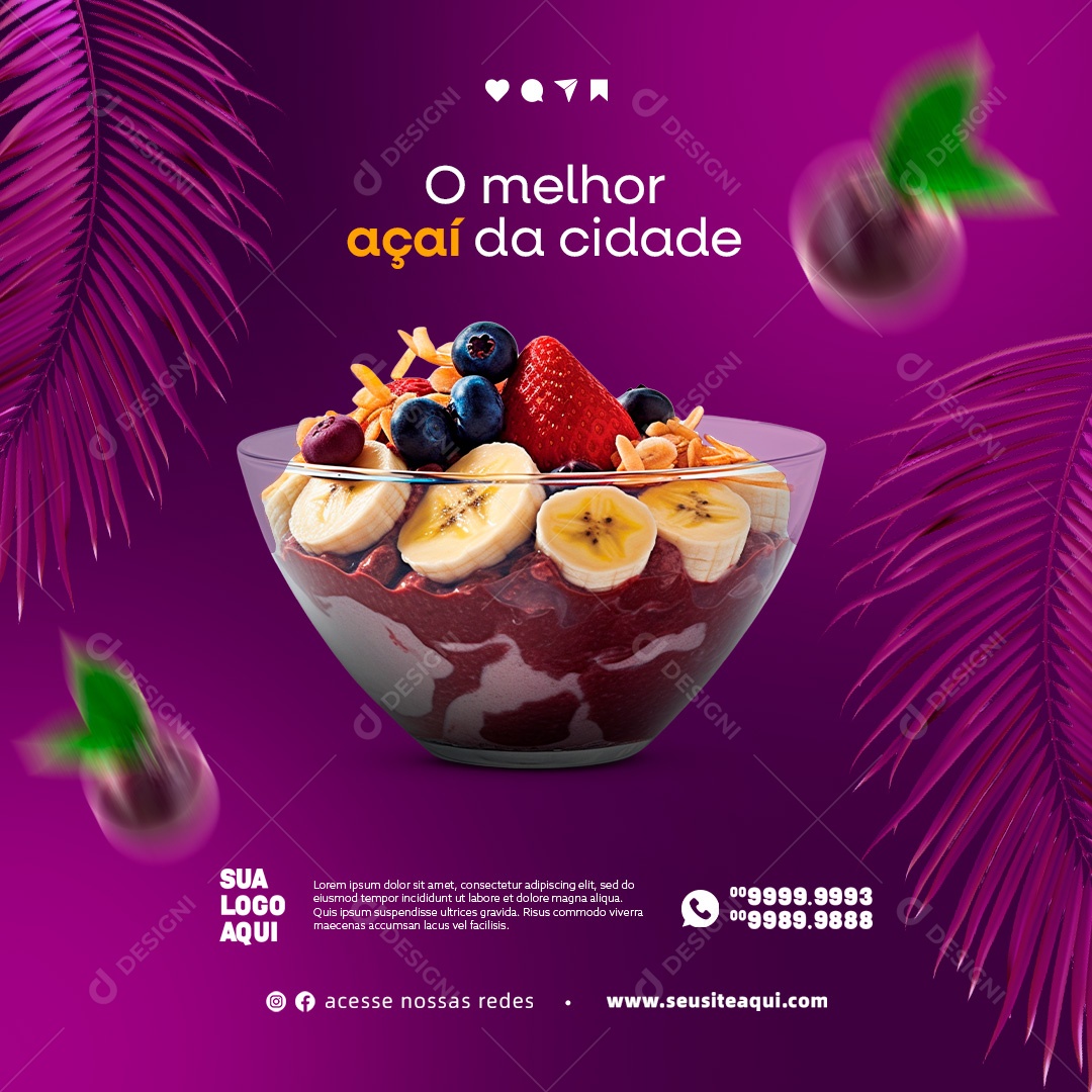 Açaiteria O Melhor Açaí da Cidade Social Media PSD Editável
