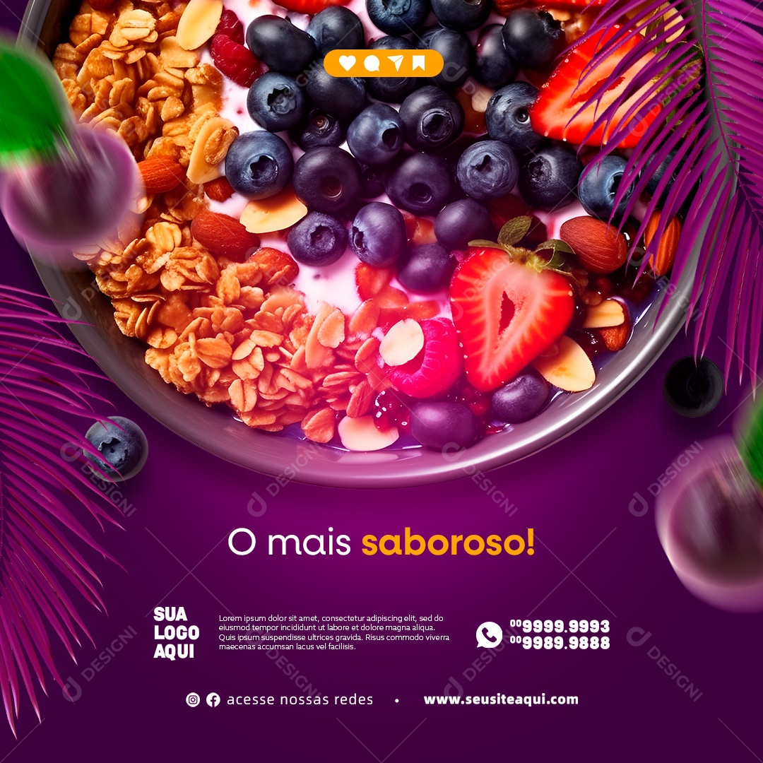 Açaiteria O Mais Saboroso Açaí Social Media PSD Editável