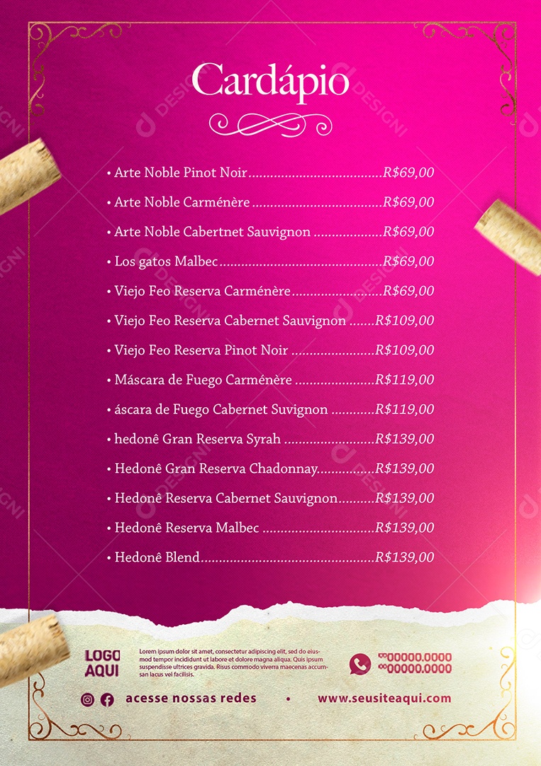 Modelo De Cardápio Vinho PSD Editável