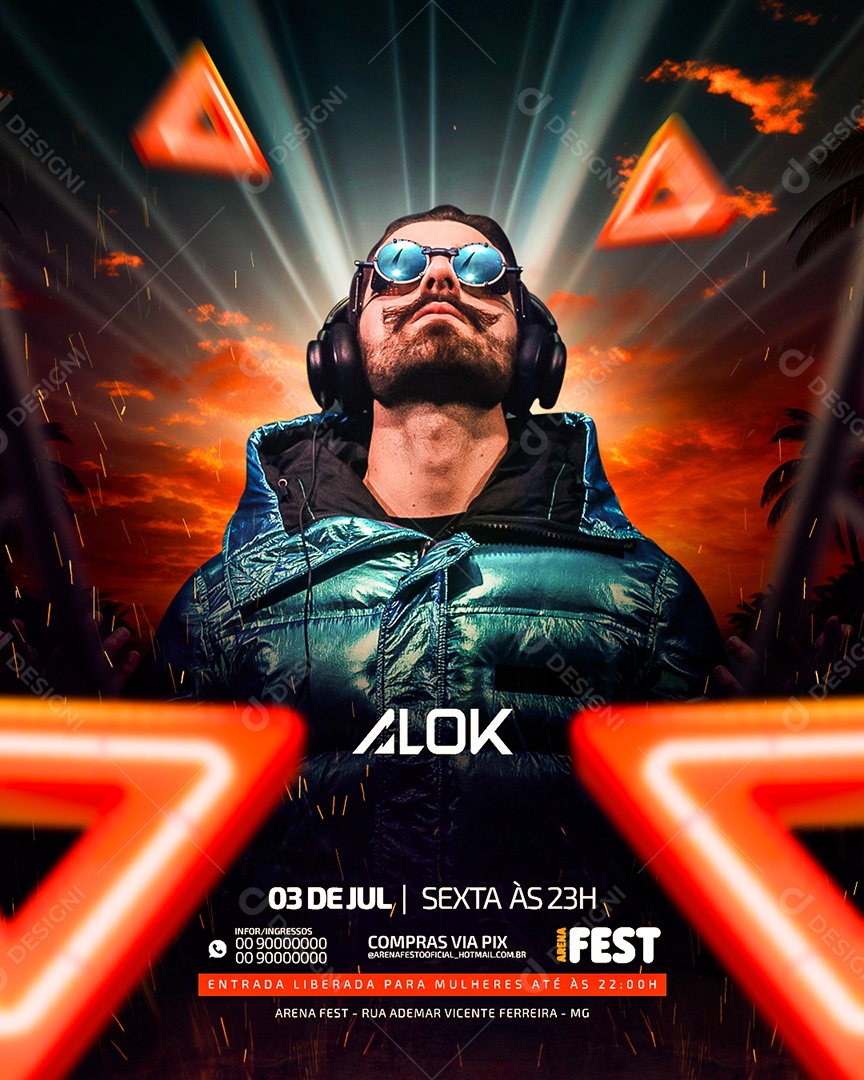 Flyer DJ Alok Arena Fest Social Media PSD Editável
