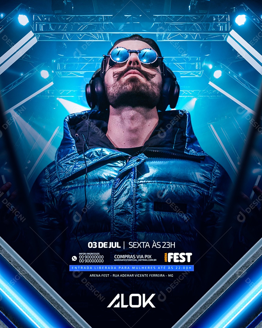 Flyer Arena Fest DJ Alok Social Media PSD Editável
