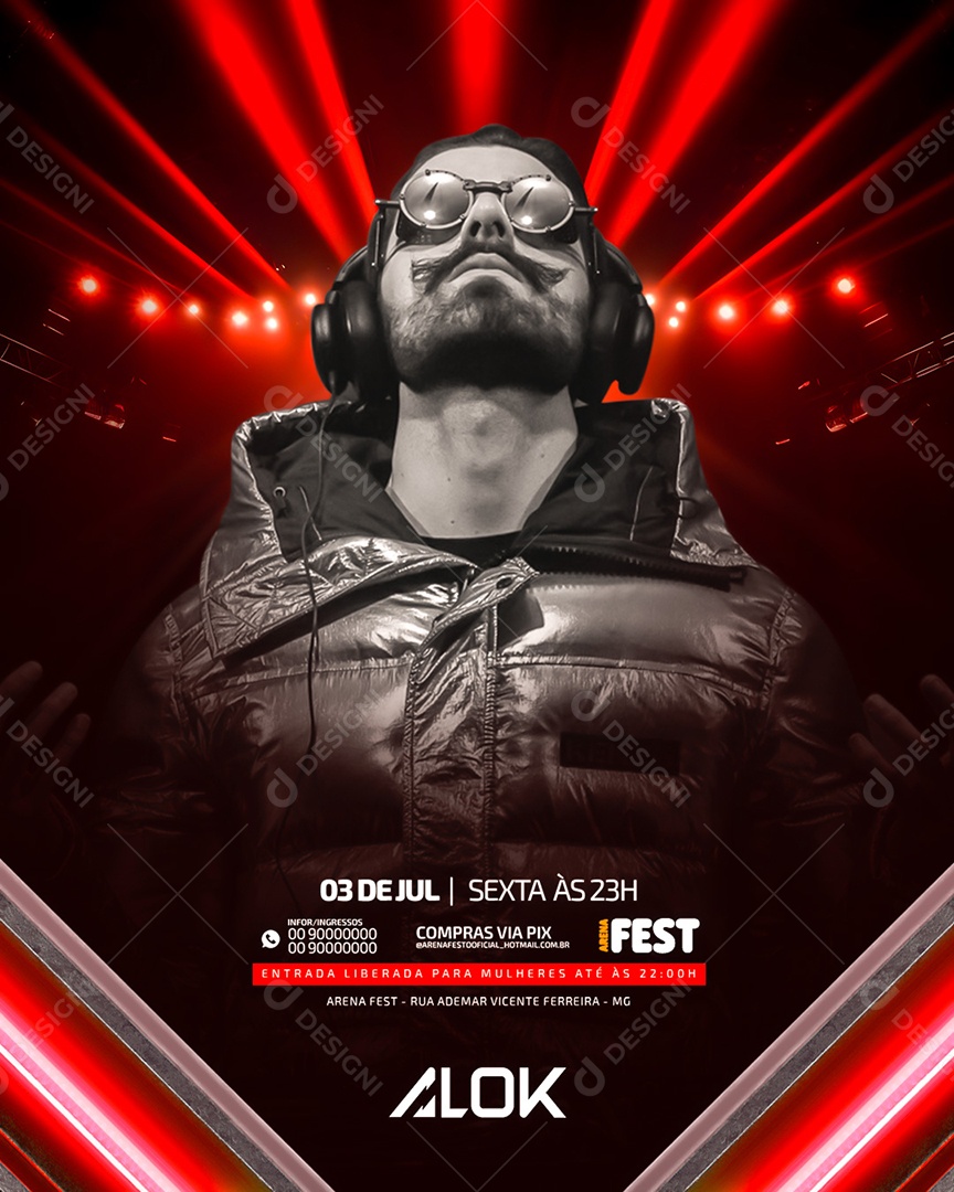 Flyer DJ Alok Arena Fest Social Media PSD Editável
