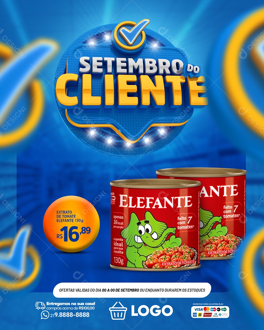 Social Media Feed Setembro Do Cliente Supermercado PSD Editável