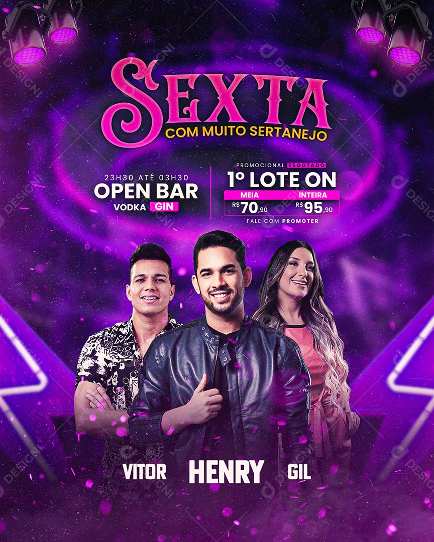 Flyer Vitor Fernandes Henry Freitas Gil Mendes Sexta Com Muito Sertanejo Social Media PSD Editável