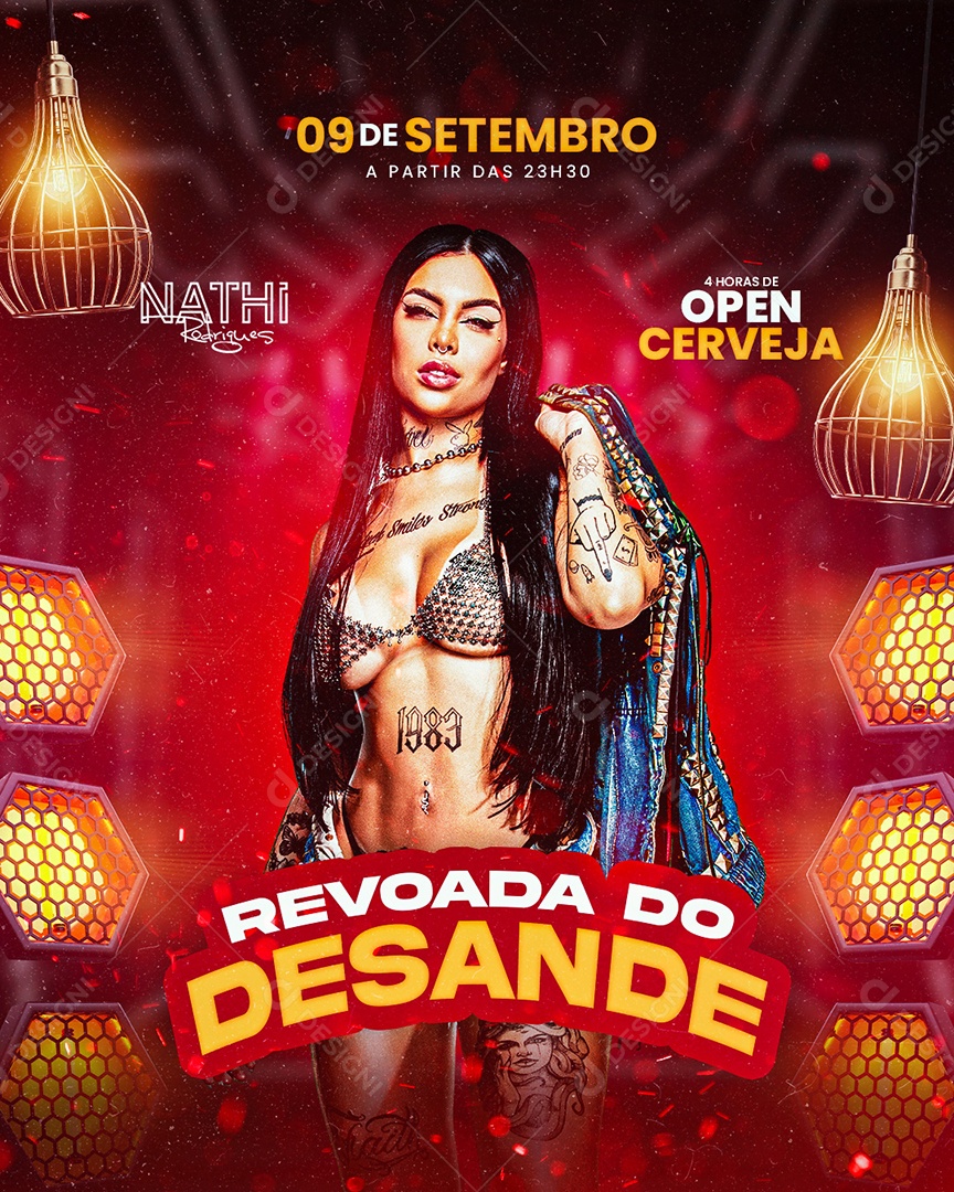 Flyer DJ Nathi Rodrigues Revoada Do Desande Social Media PSD Editável