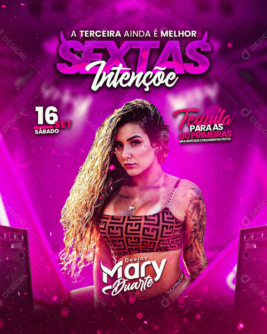Flyer Deejay Mary Duarte Sextas Intençôes Social Media PSD Editável