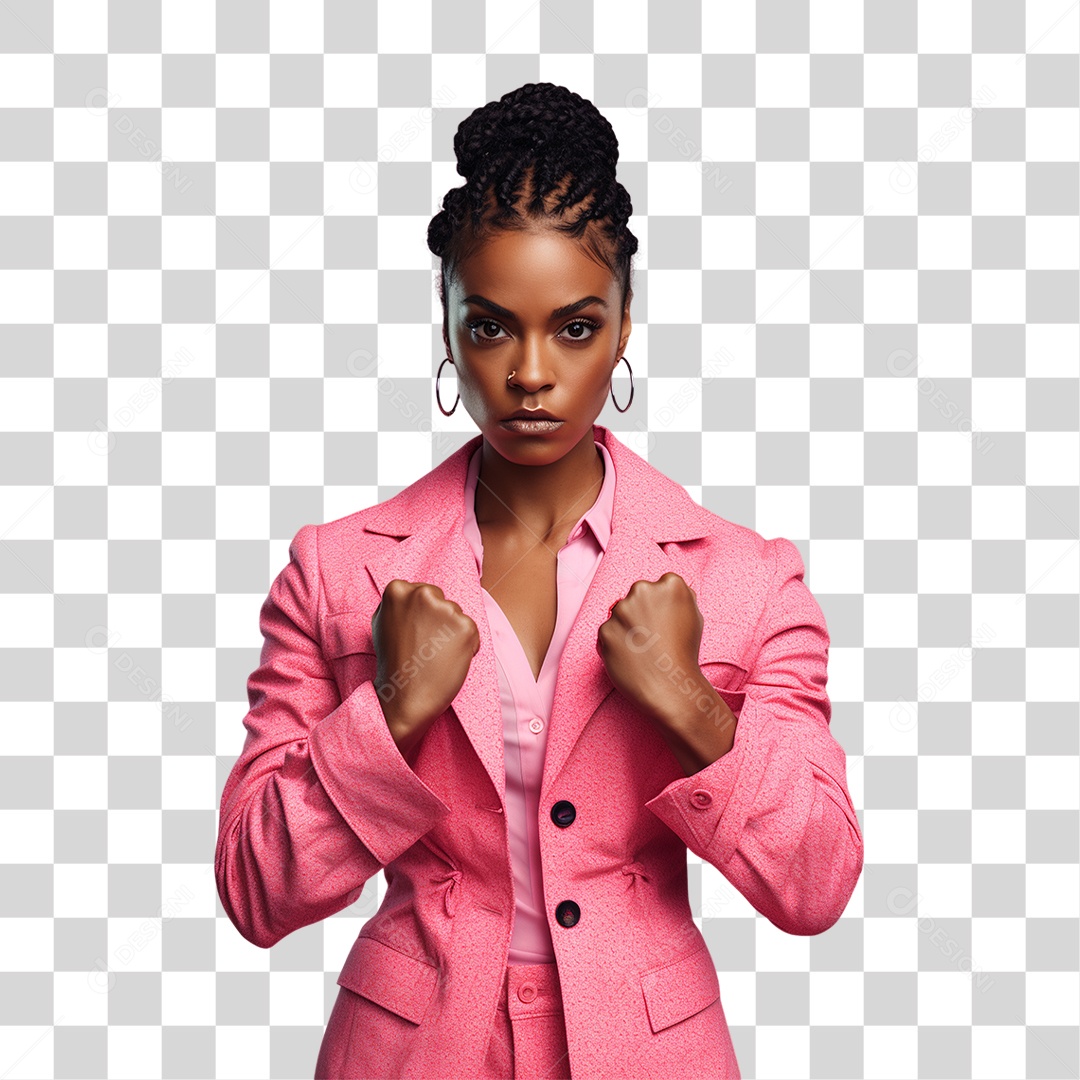 Conscientização do Outubro Rosa Mulher com Pose de Luta PNG Transparente