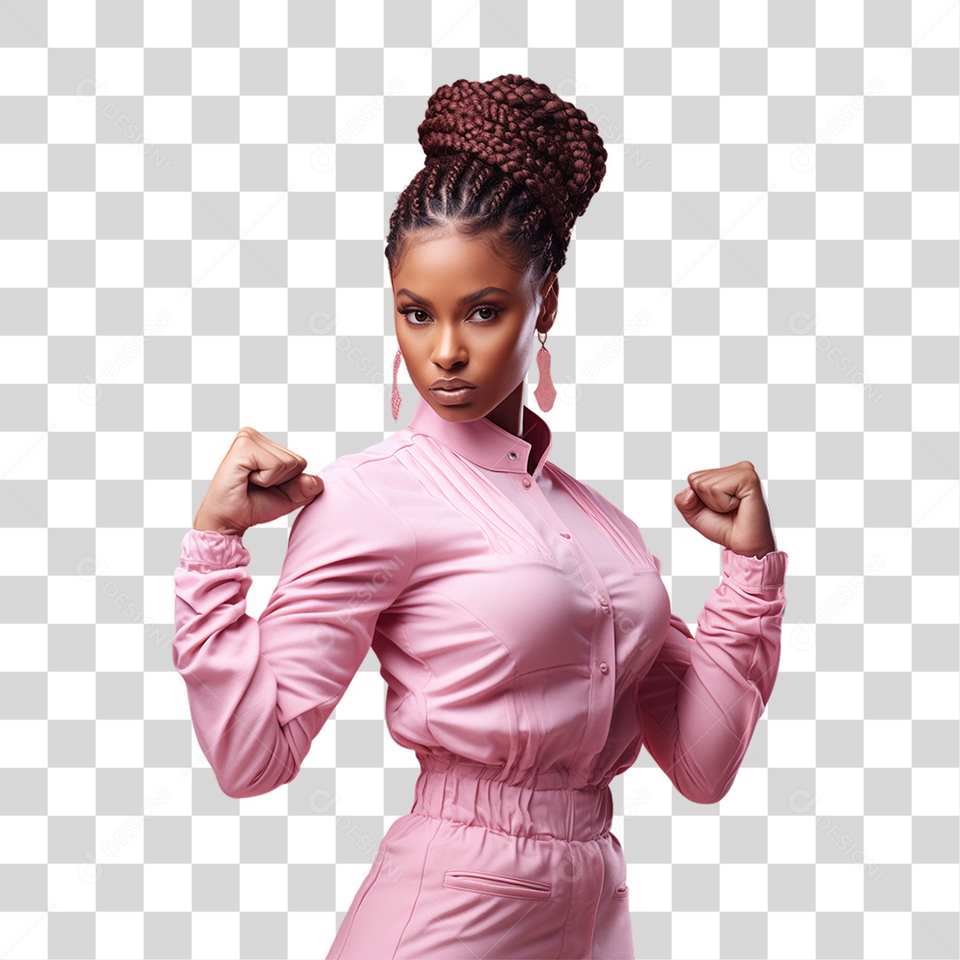 Conscientização do Outubro Rosa Mulher com Pose de Luta PNG Transparente