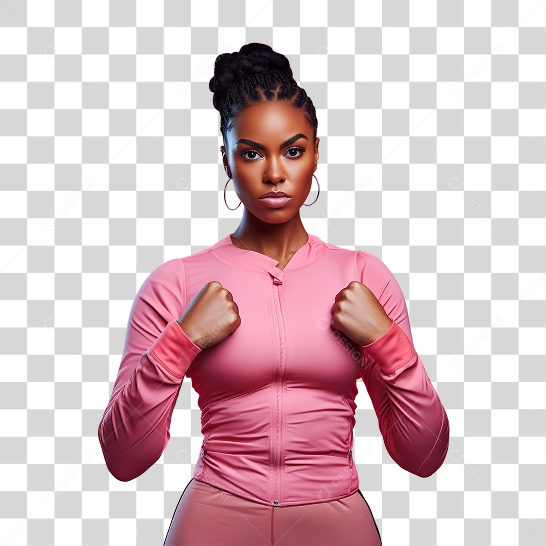 Conscientização do Outubro Rosa Mulher com Pose de Luta PNG Transparente