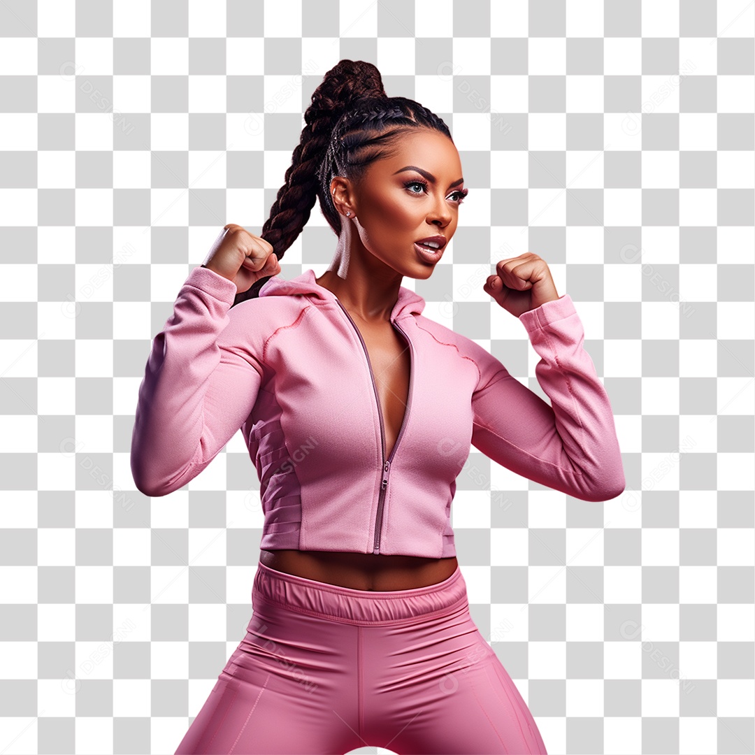 Conscientização do Outubro Rosa Mulher com Pose de Luta PNG Transparente