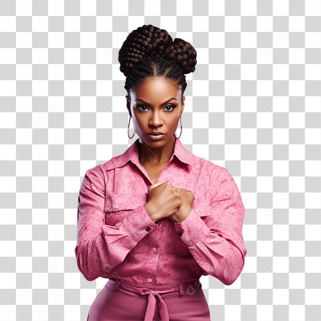 Conscientização do Outubro Rosa Mulher com Pose de Luta PNG Transparente