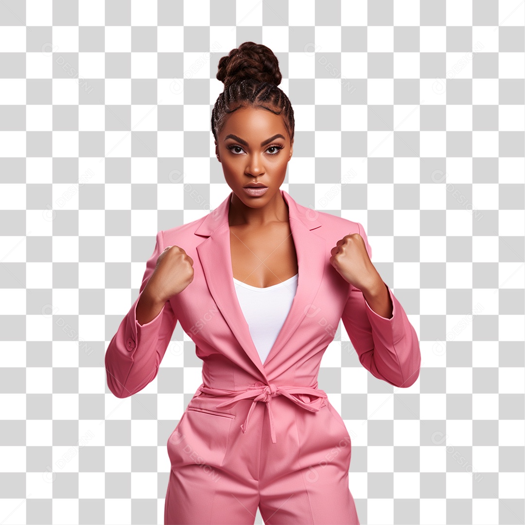 Conscientização do Outubro Rosa Mulher com Pose de Luta PNG Transparente