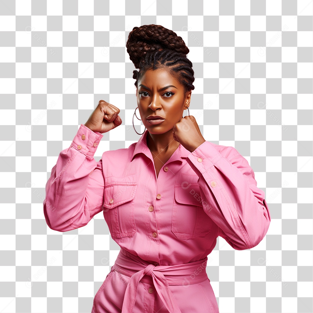 Conscientização do Outubro Rosa Mulher com Pose de Luta PNG Transparente