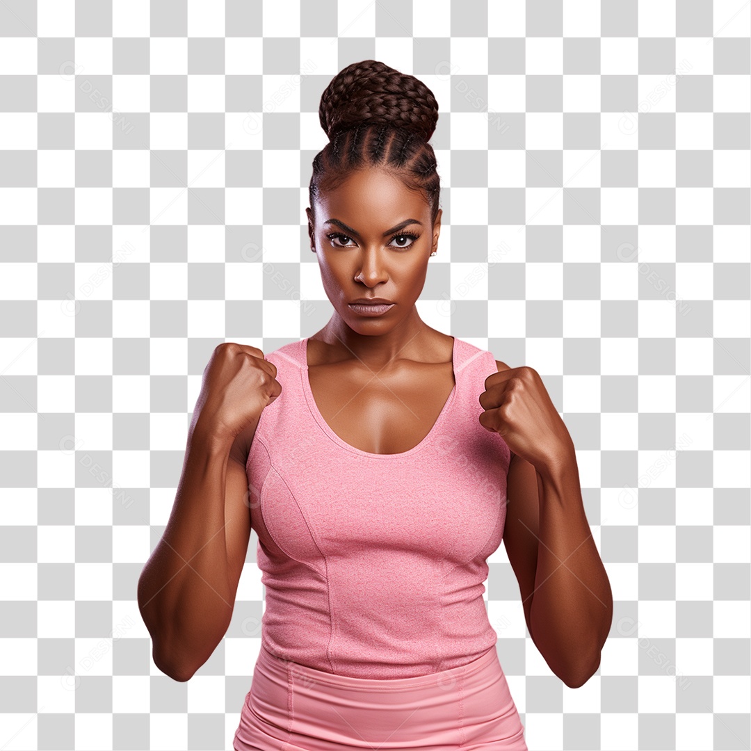Conscientização do Outubro Rosa Mulher com Pose de Luta PNG Transparente