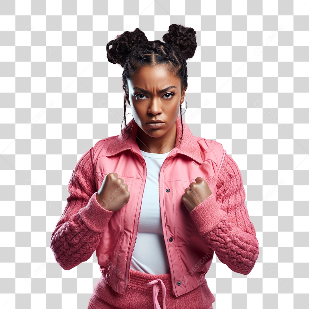 Conscientização do Outubro Rosa Mulher com Pose de Luta PNG Transparente