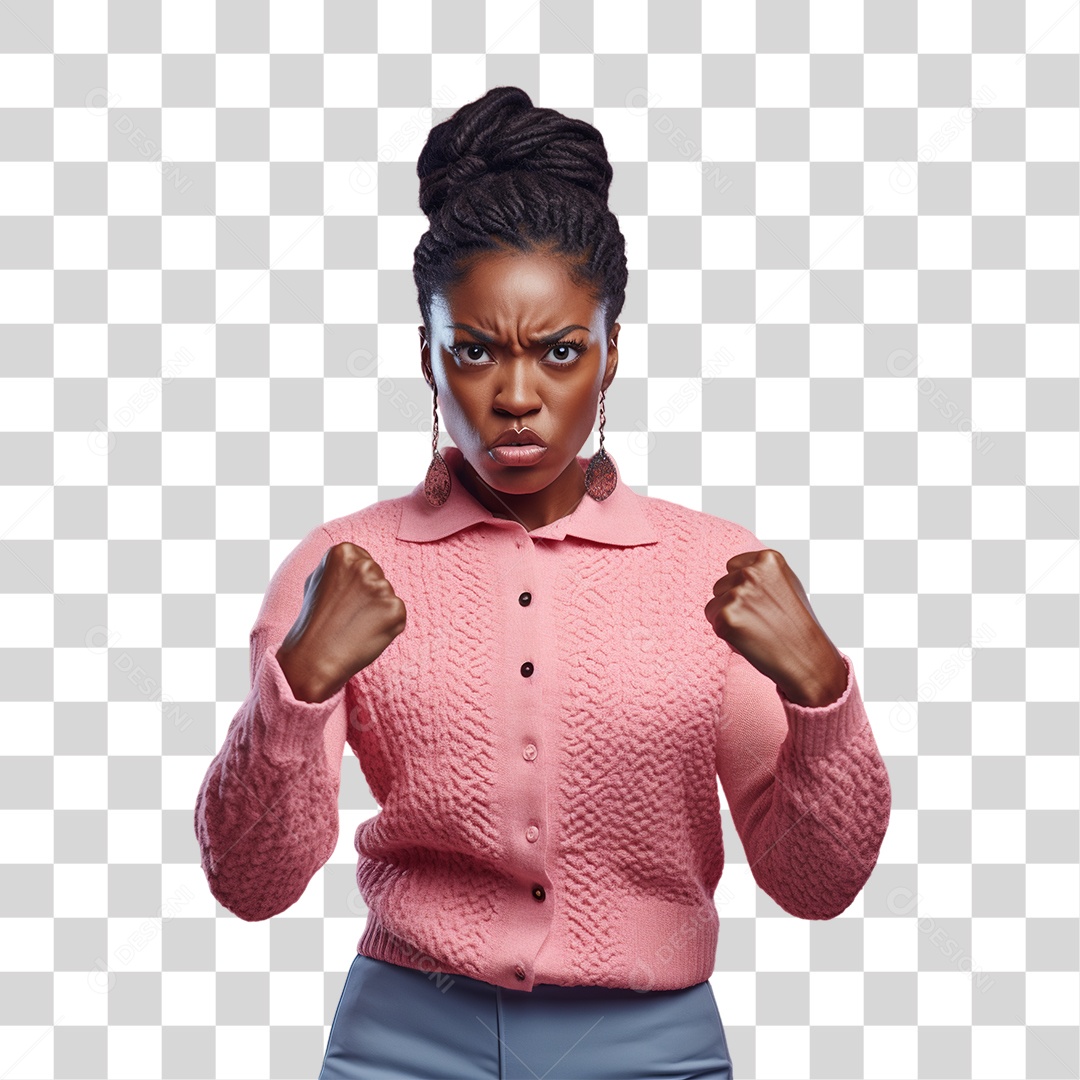 Conscientização do Outubro Rosa Mulher com Pose de Luta PNG Transparente