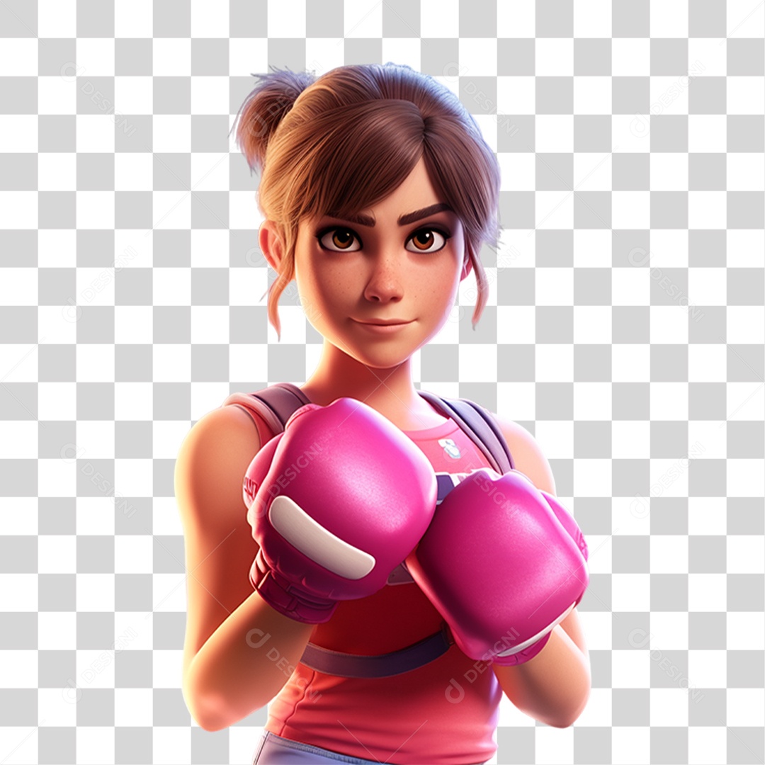 Conscientização do Outubro Rosa Mulher com Luvas de Boxe PNG Transparente