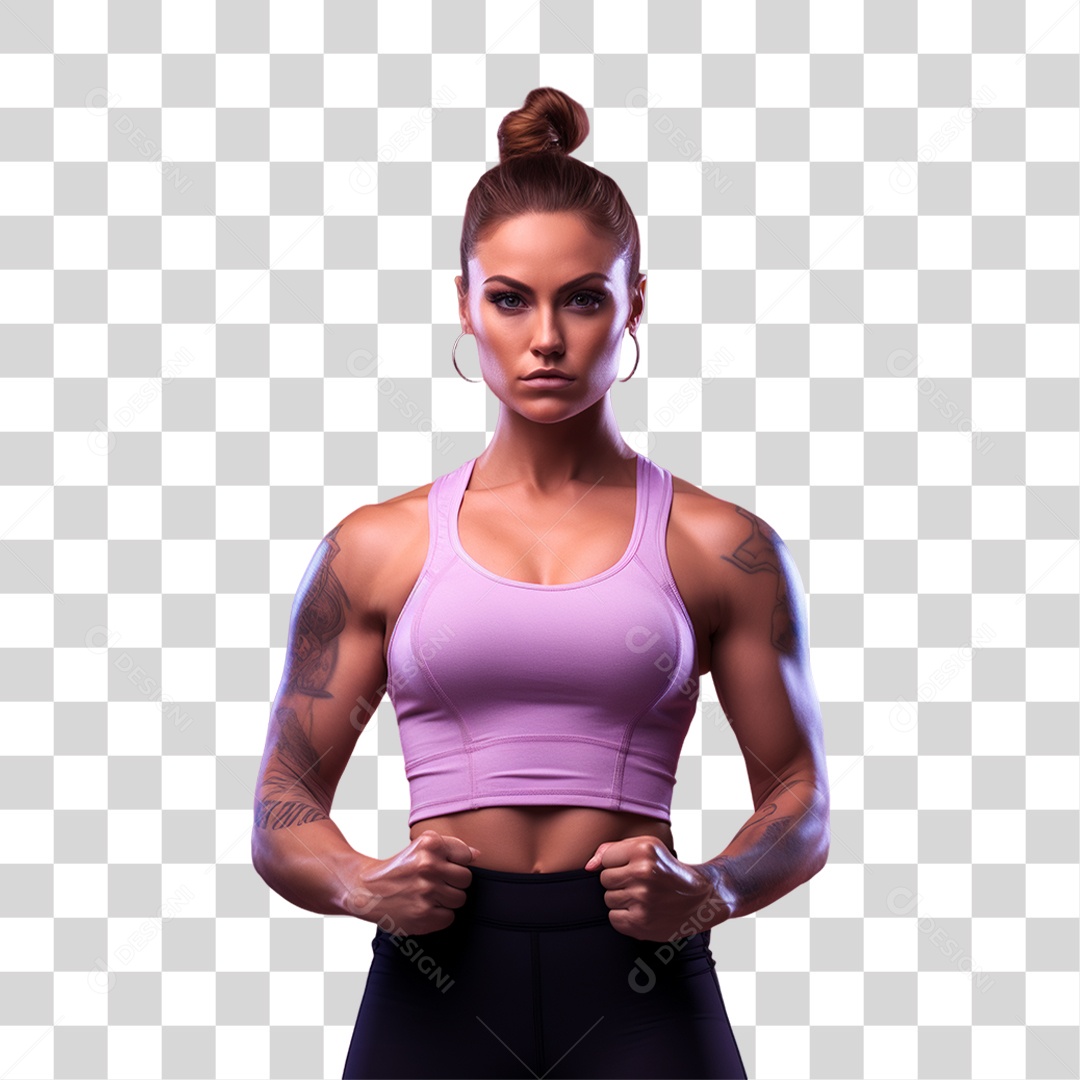 Conscientização do Outubro Rosa Mulher com Pose de Luta PNG Transparente