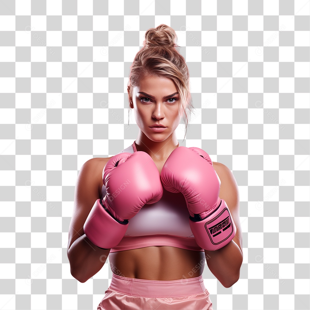 Conscientização do Outubro Rosa Mulher com Luvas de Boxe PNG Transparente