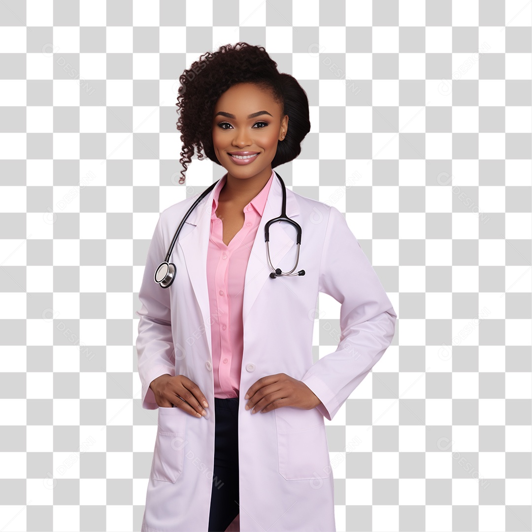 Conscientização do Outubro Rosa Mulher de Jaleco Doutora PNG Transparente