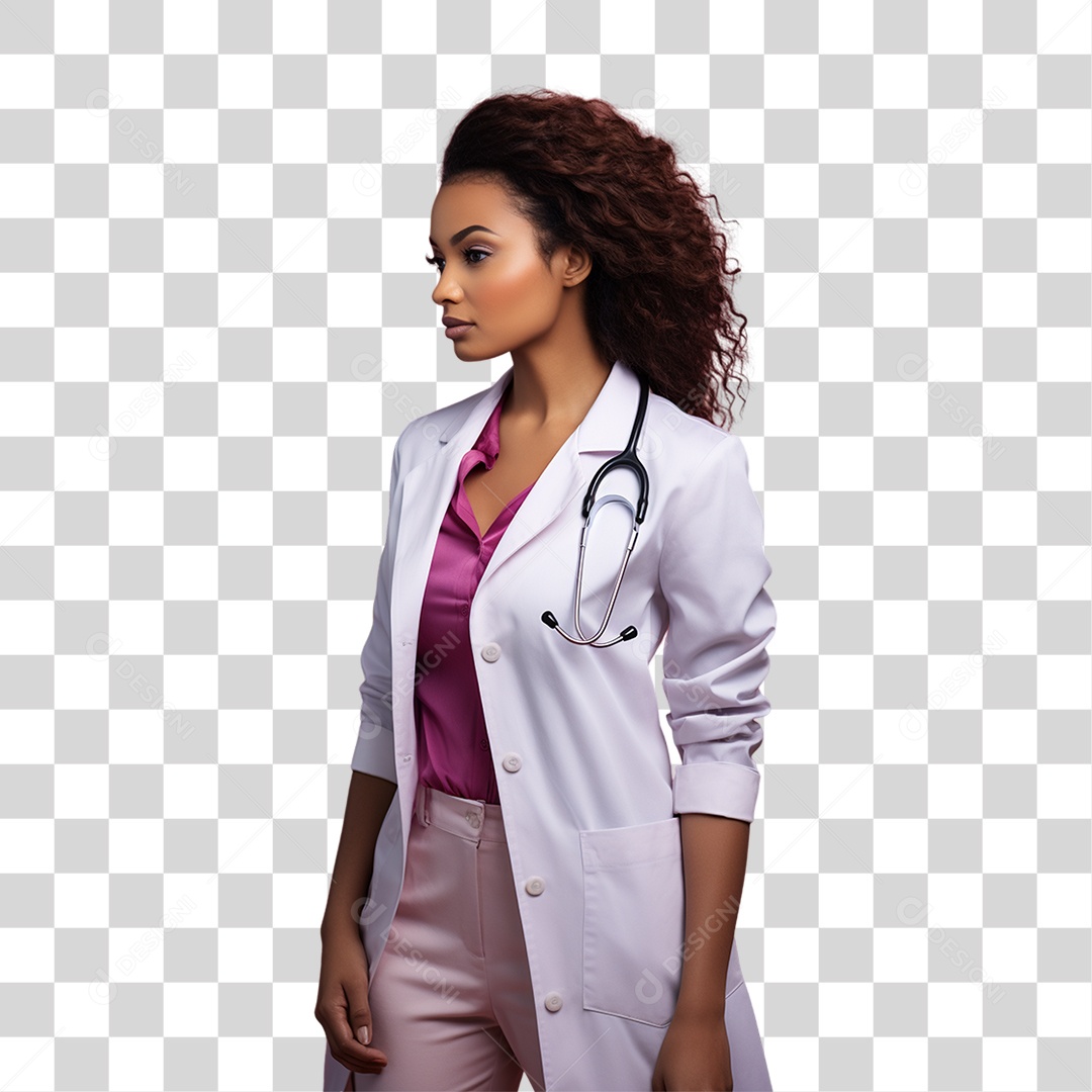 Conscientização do Outubro Rosa Mulher de Jaleco Doutora PNG Transparente