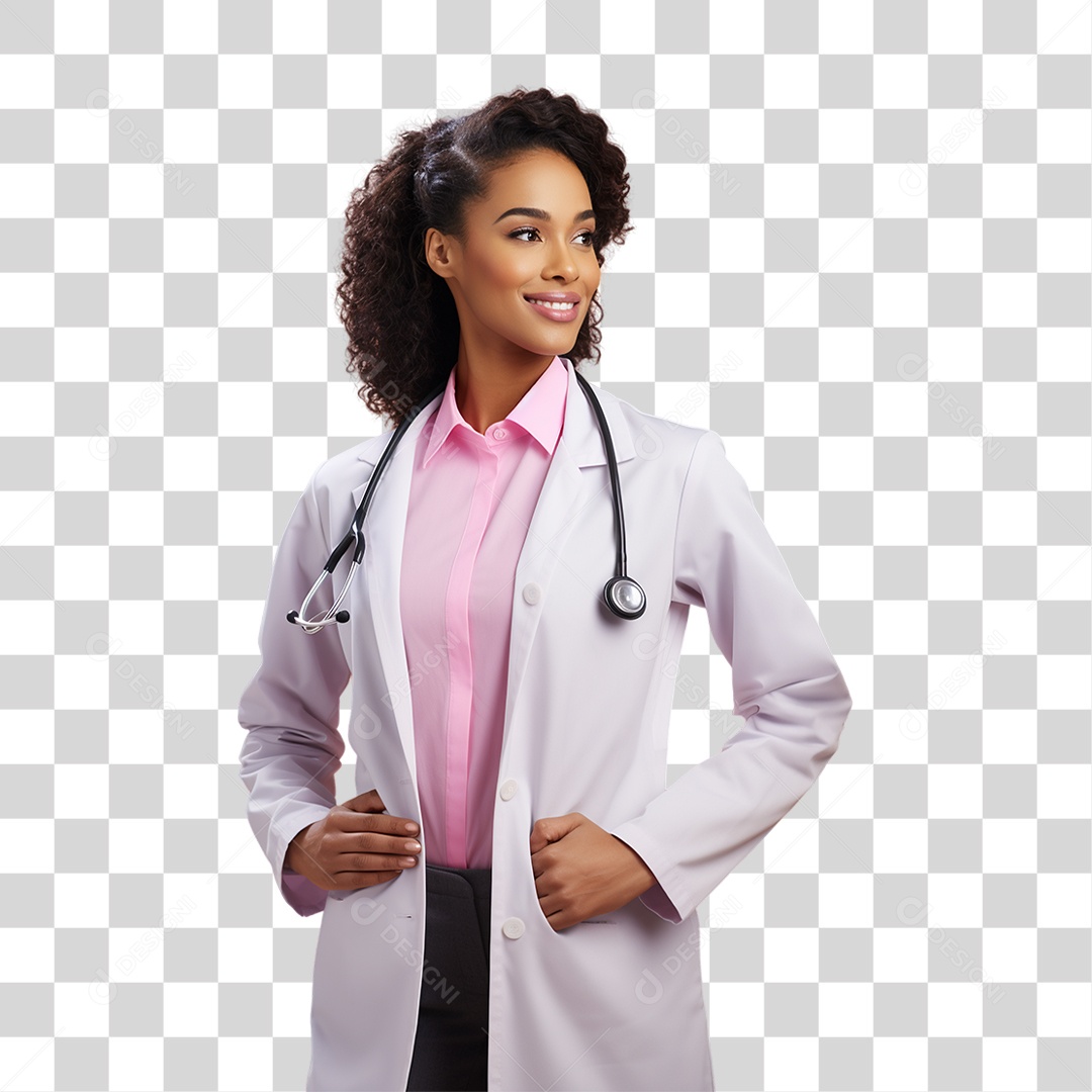 Conscientização do Outubro Rosa Mulher de Jaleco Doutora PNG Transparente