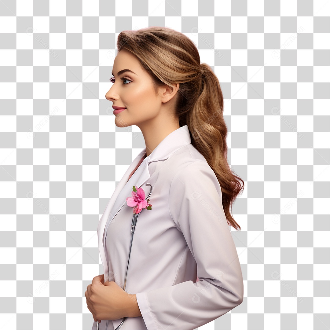 Conscientização do Outubro Rosa Mulher de Jaleco Doutora PNG Transparente