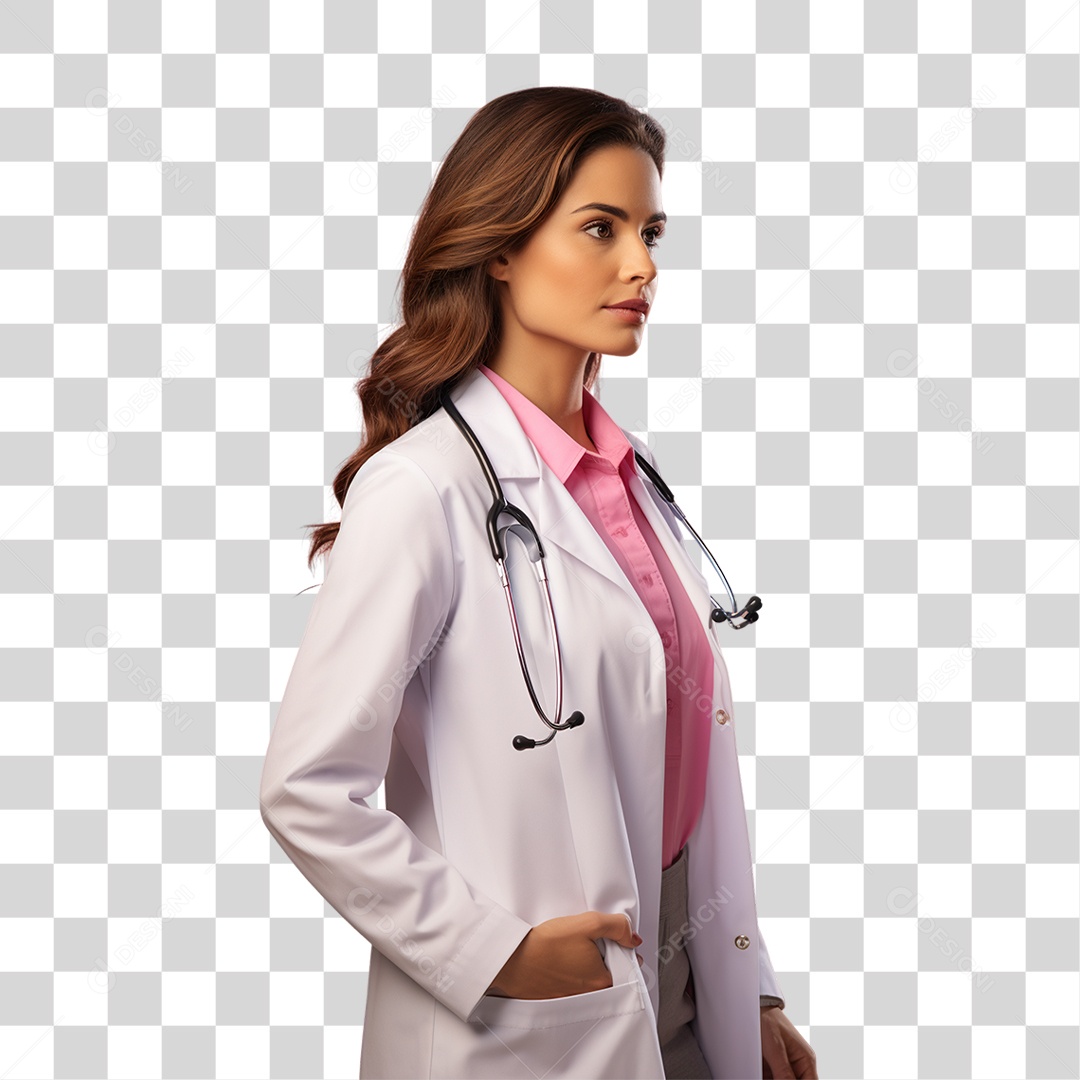 Conscientização do Outubro Rosa Mulher de Jaleco Doutora PNG Transparente