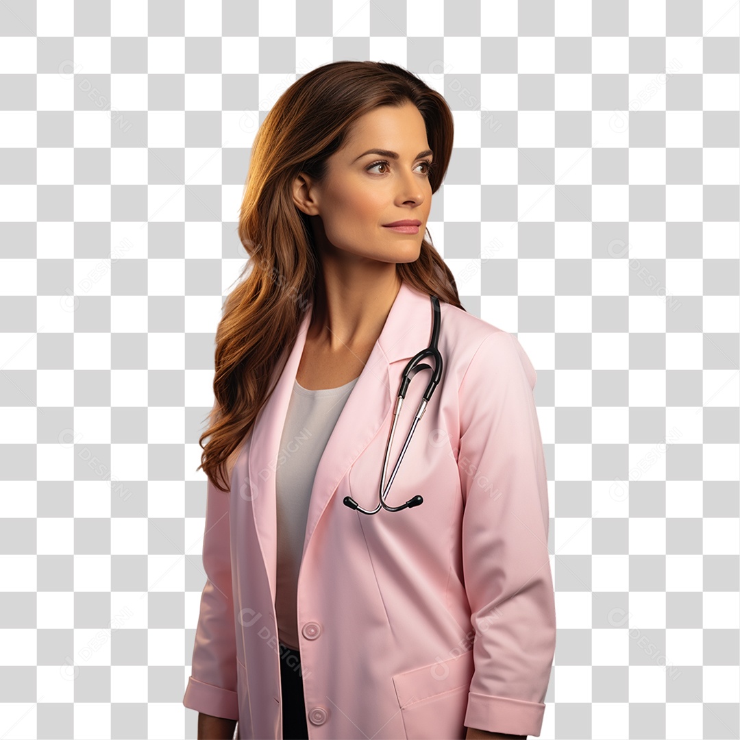 Conscientização do Outubro Rosa Mulher de Jaleco Doutora PNG Transparente