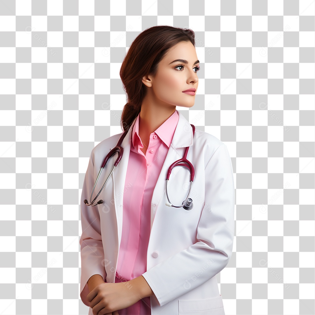 Conscientização do Outubro Rosa Mulher de Jaleco Doutora PNG Transparente