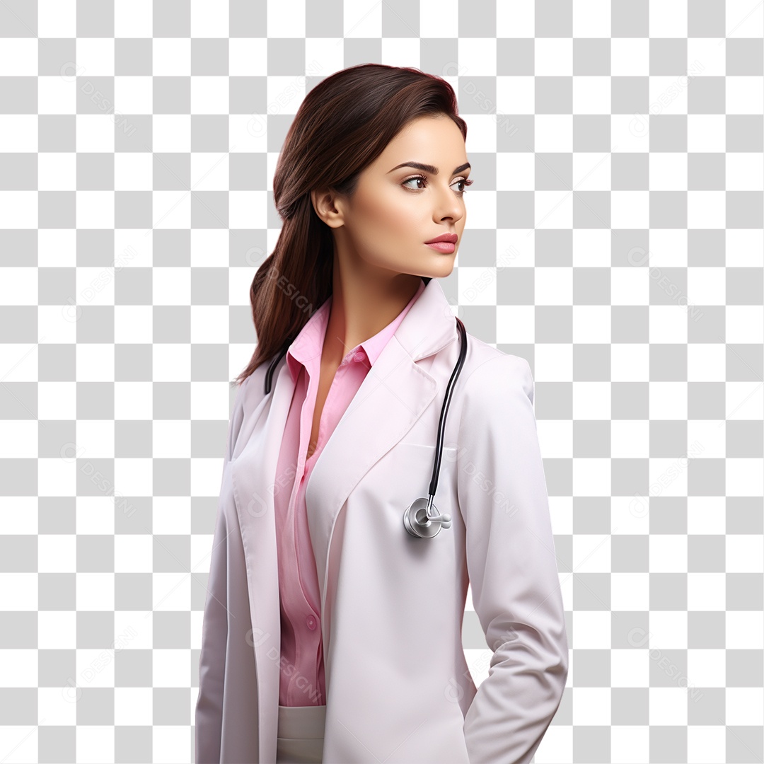 Conscientização do Outubro Rosa Mulher de Jaleco Doutora PNG Transparente