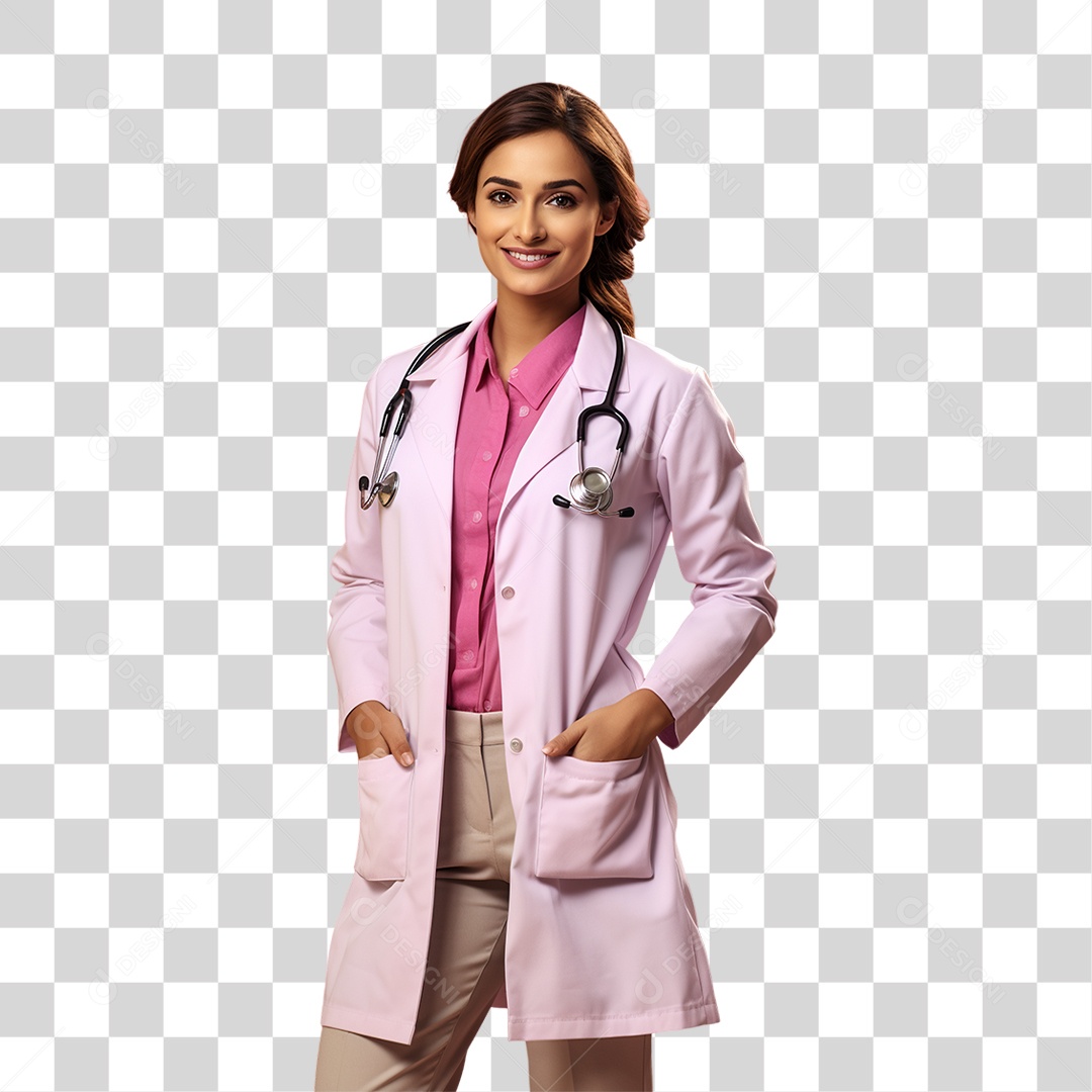 Conscientização do Outubro Rosa Mulher de Jaleco Doutora PNG Transparente